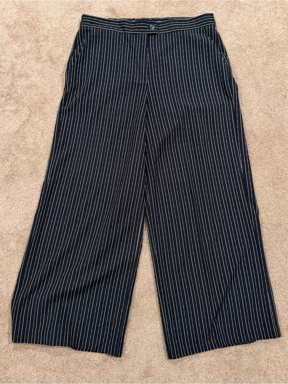 Adrianna Papell Size 12 Navy Pinstripe Wide Leg Pants Trousers